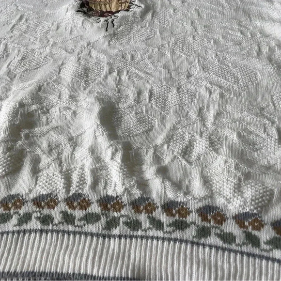 Vtg Cottagecore Short Sleeve‎ Sweater Embroidered Birdhouse Garden Floral USA L - Picture 8 of 11